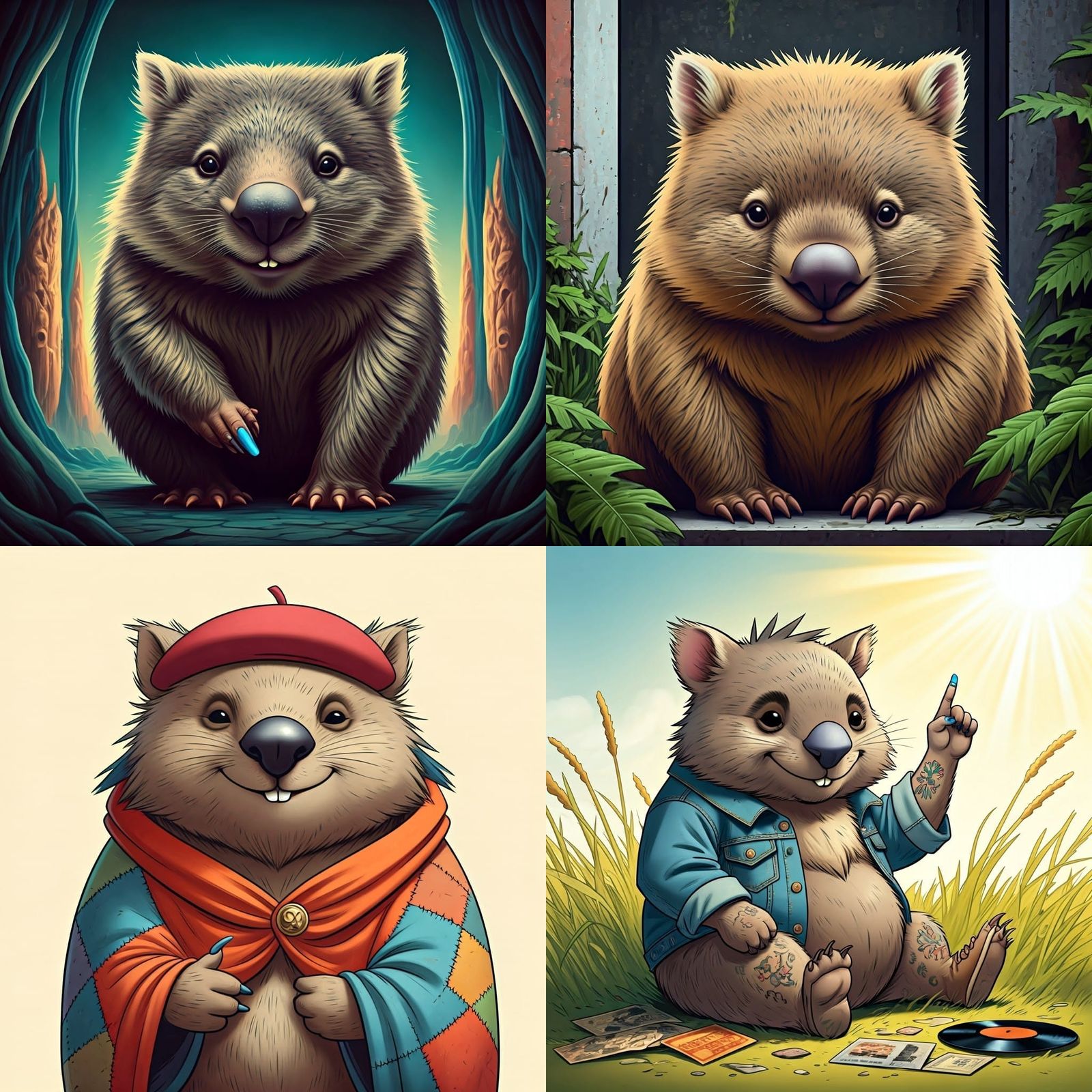 A whimsical image of a happy wombat with only one single fin...
