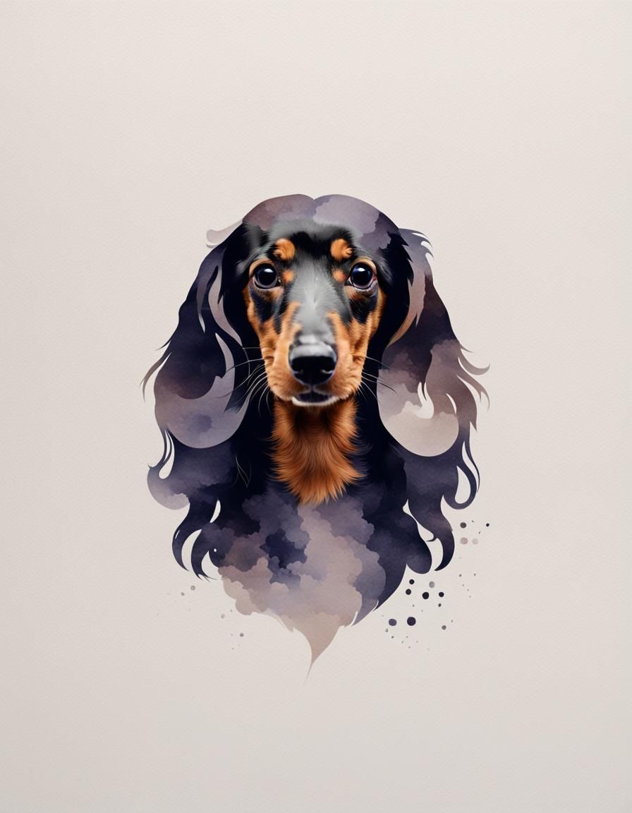 Long-Haired Dachshund Negative Space Art