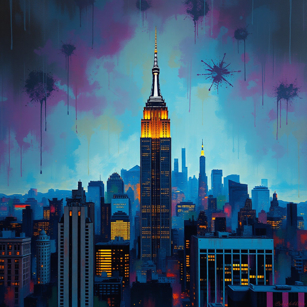 Empire State Building Skyline in Acrylic Style