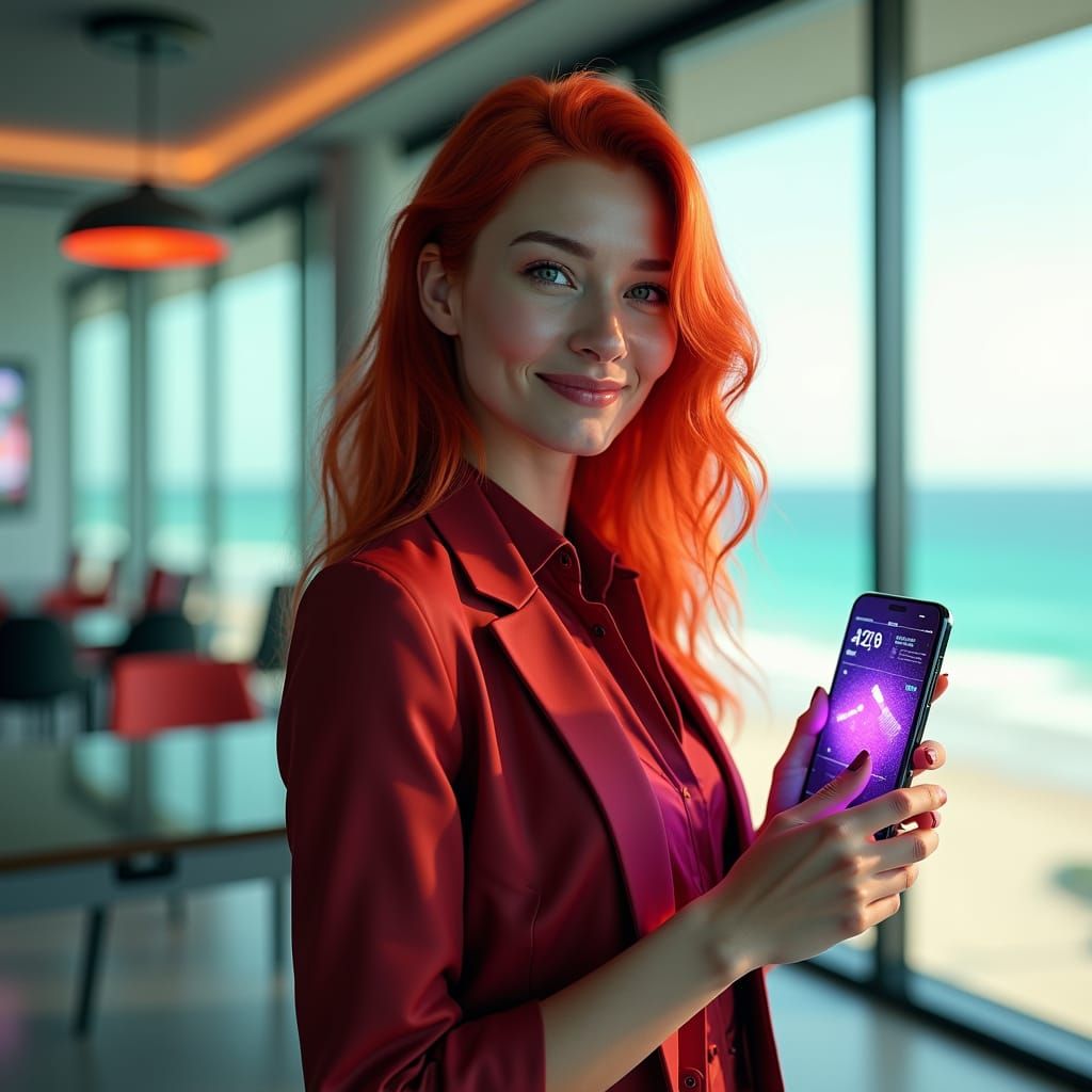 Confident Entrepreneur in Futuristic Office, 3D Render