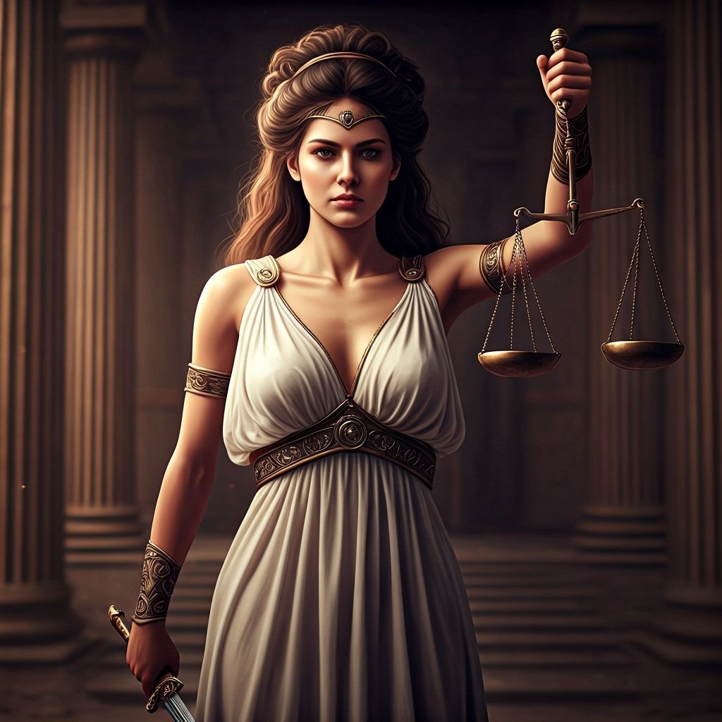 Themis, Greek Goddess of Justice, with Sword and Scales