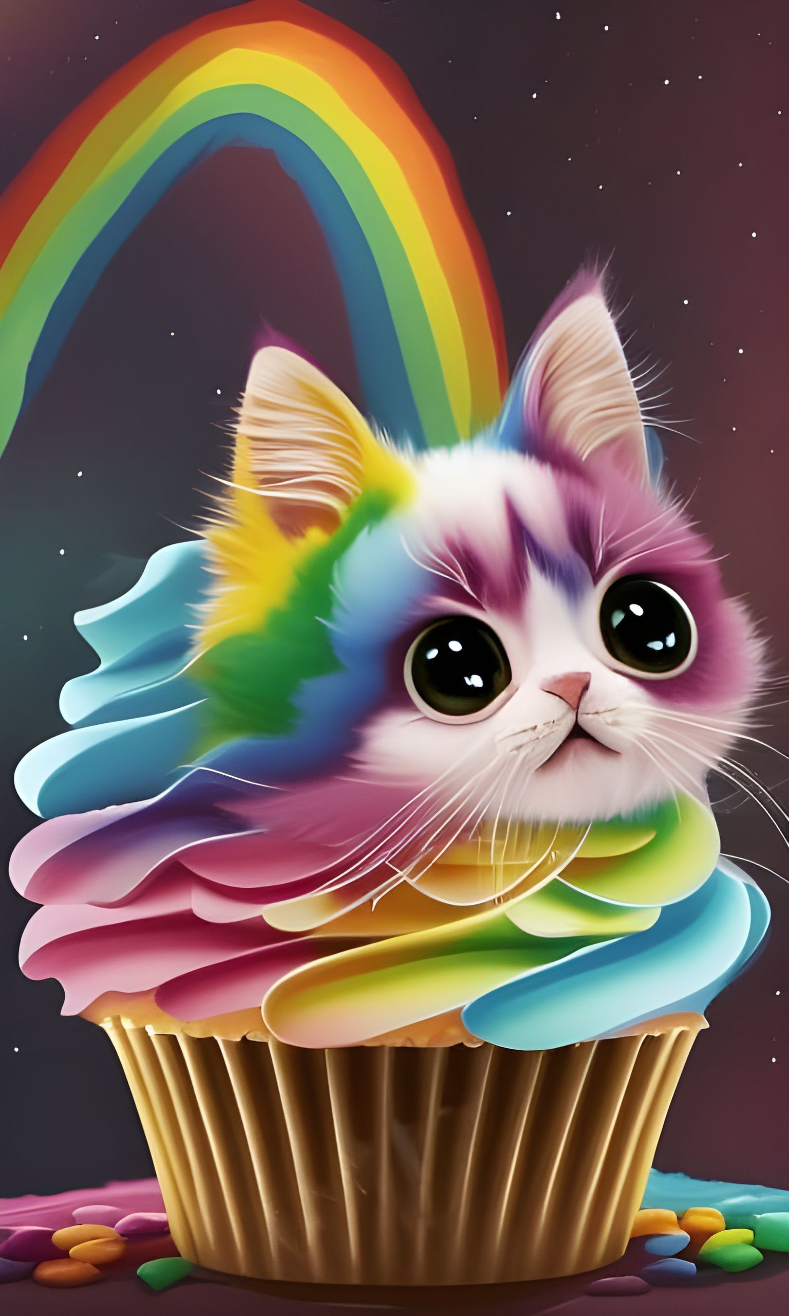Rainbow cupcake kitten