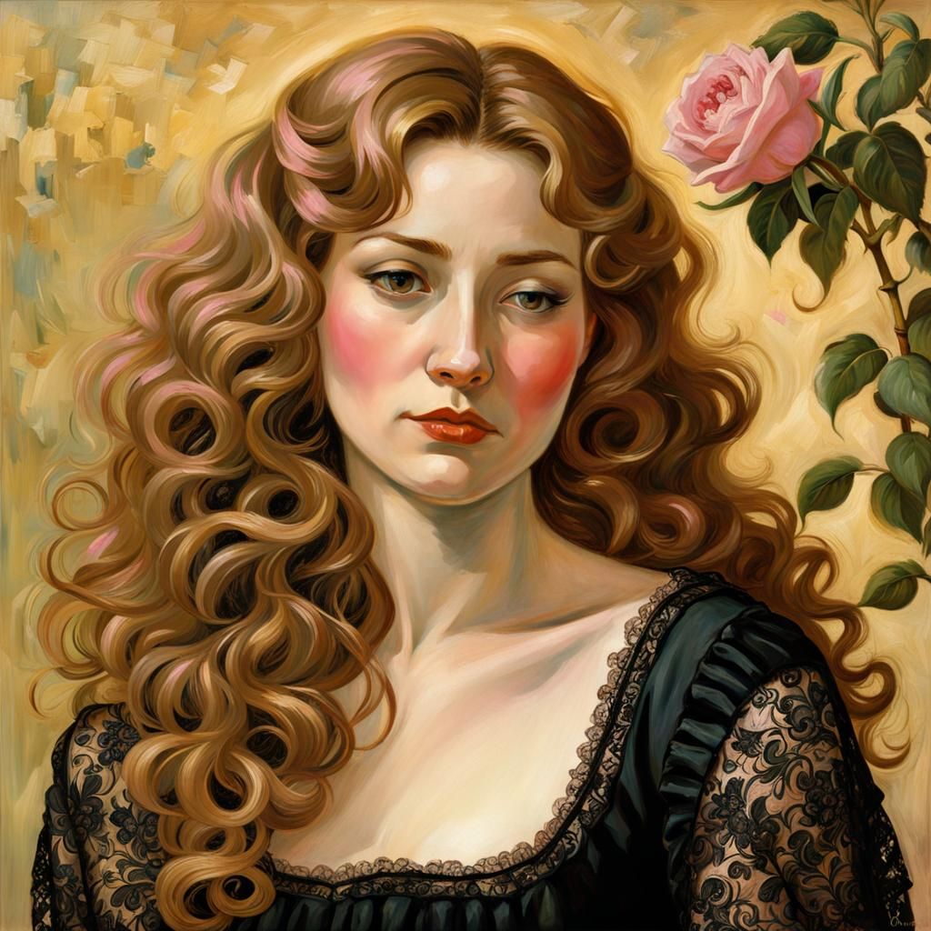 Portrait of Sainted Woman with Roses, Classical Style