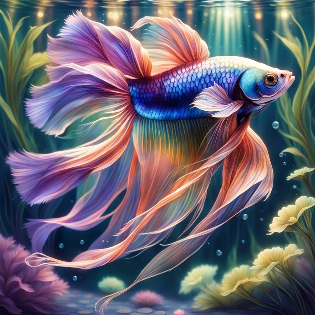 Iridescent Betta Fish in Tranquil Pond