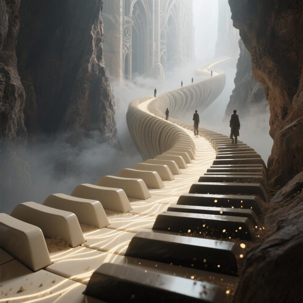 Cathedral Canyon Piano Staircase in Surreal CGI