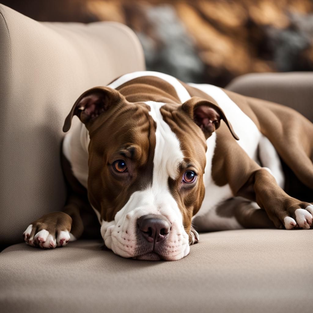 Loving Pitbull Girl on Luxury Couch