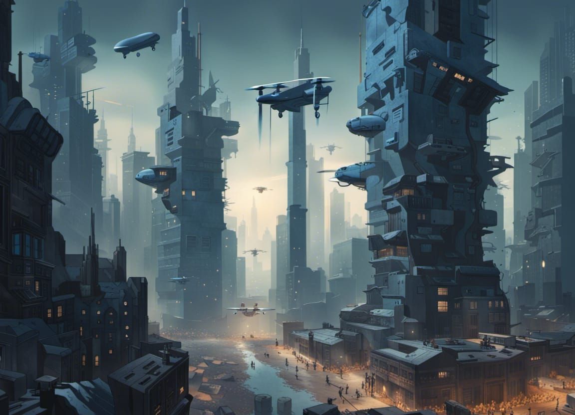 Dystopian Cityscape Concept Art in Cold Blue Tones