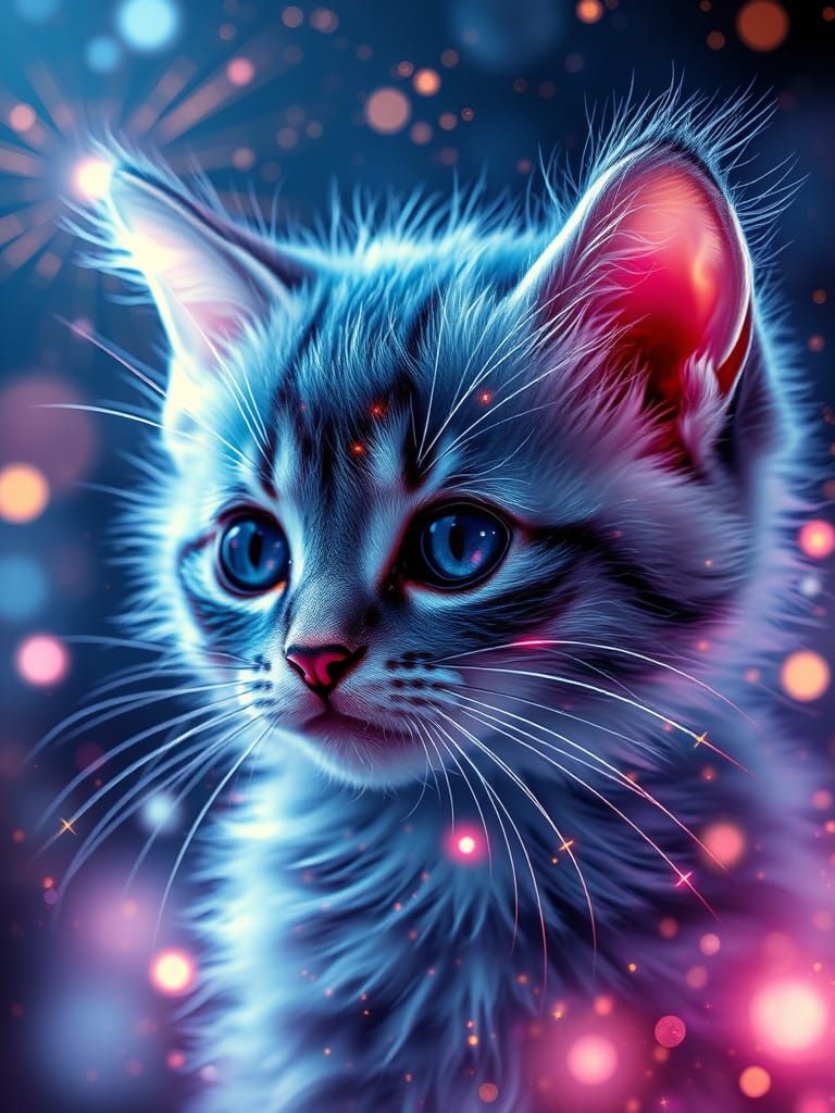 Cute Crystal Kitten Face in Bioluminescent Aura