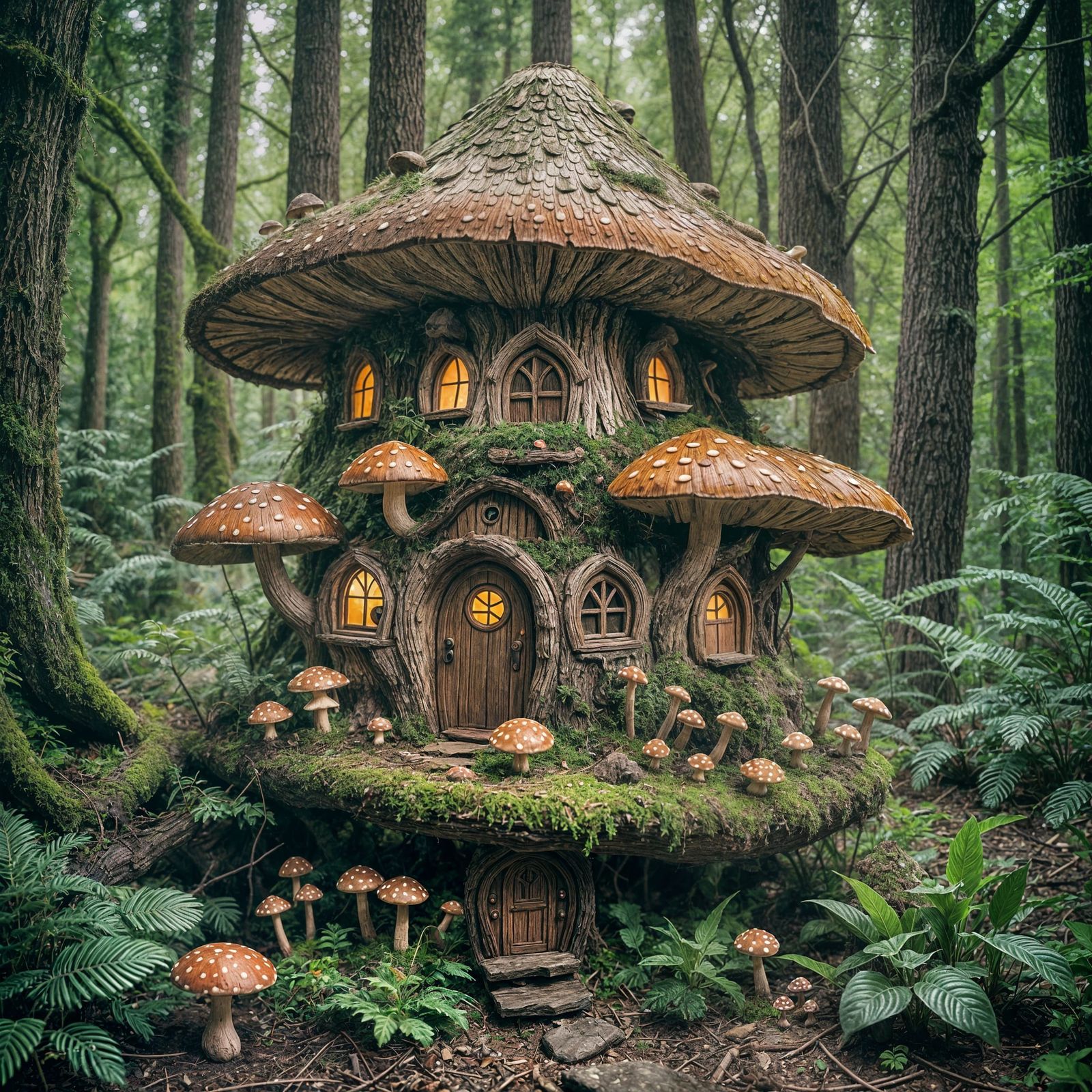 Bioluminescent Fairy Mushroom House in Enchanted Forest