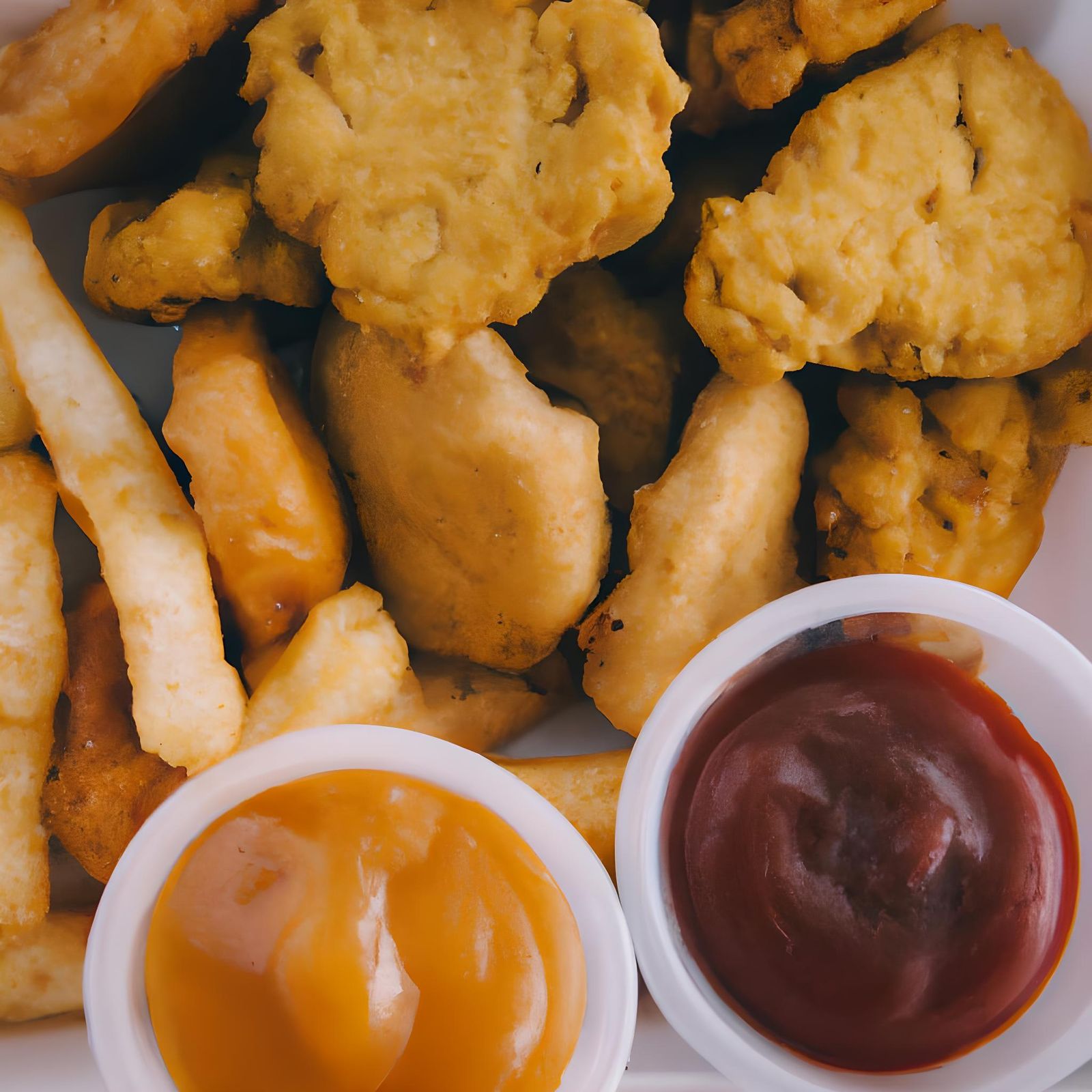 Chicken Nuggets and Fries with BBQ Sauce