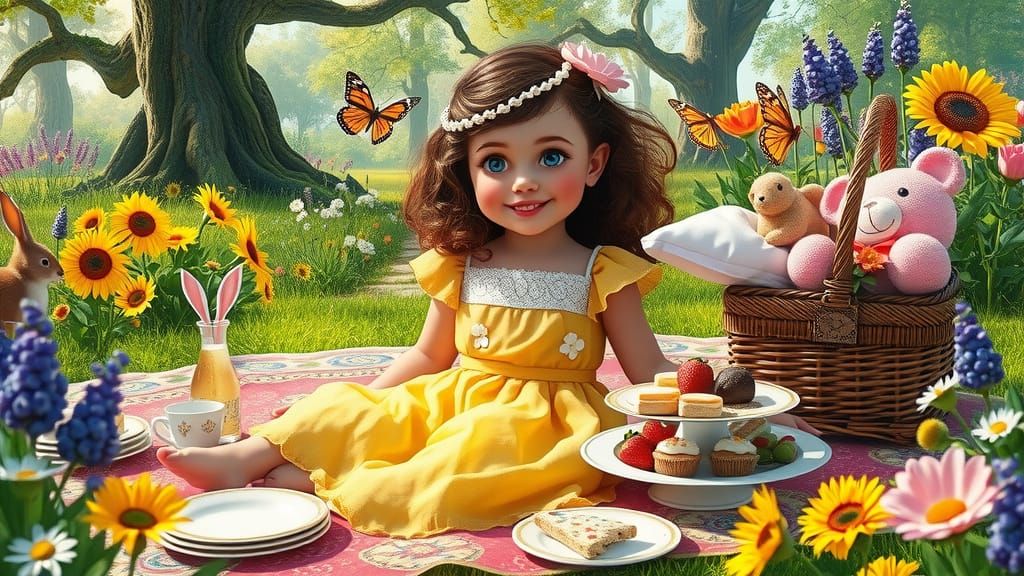 Whimsical Garden Picnic in Vibrant Colors