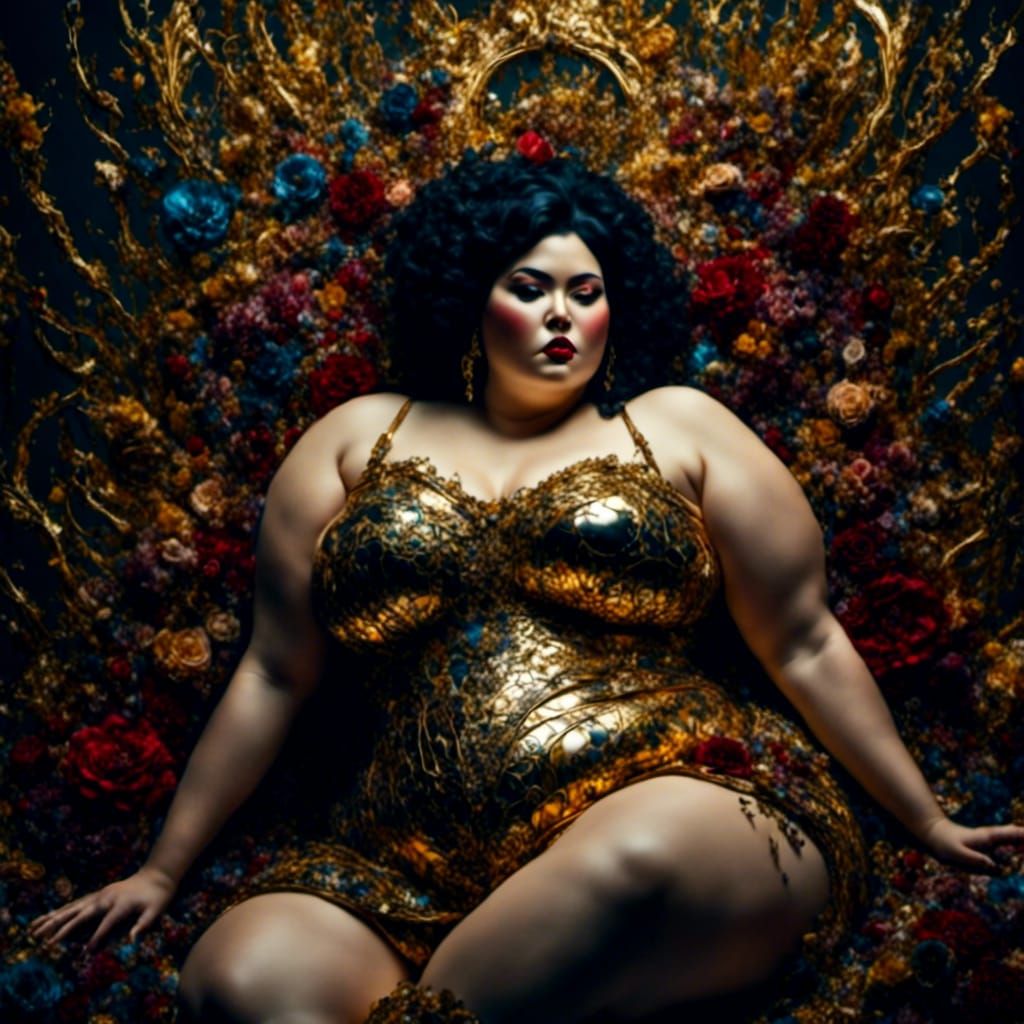 Curvy Goddess in Gold Corset: Fantasy Art