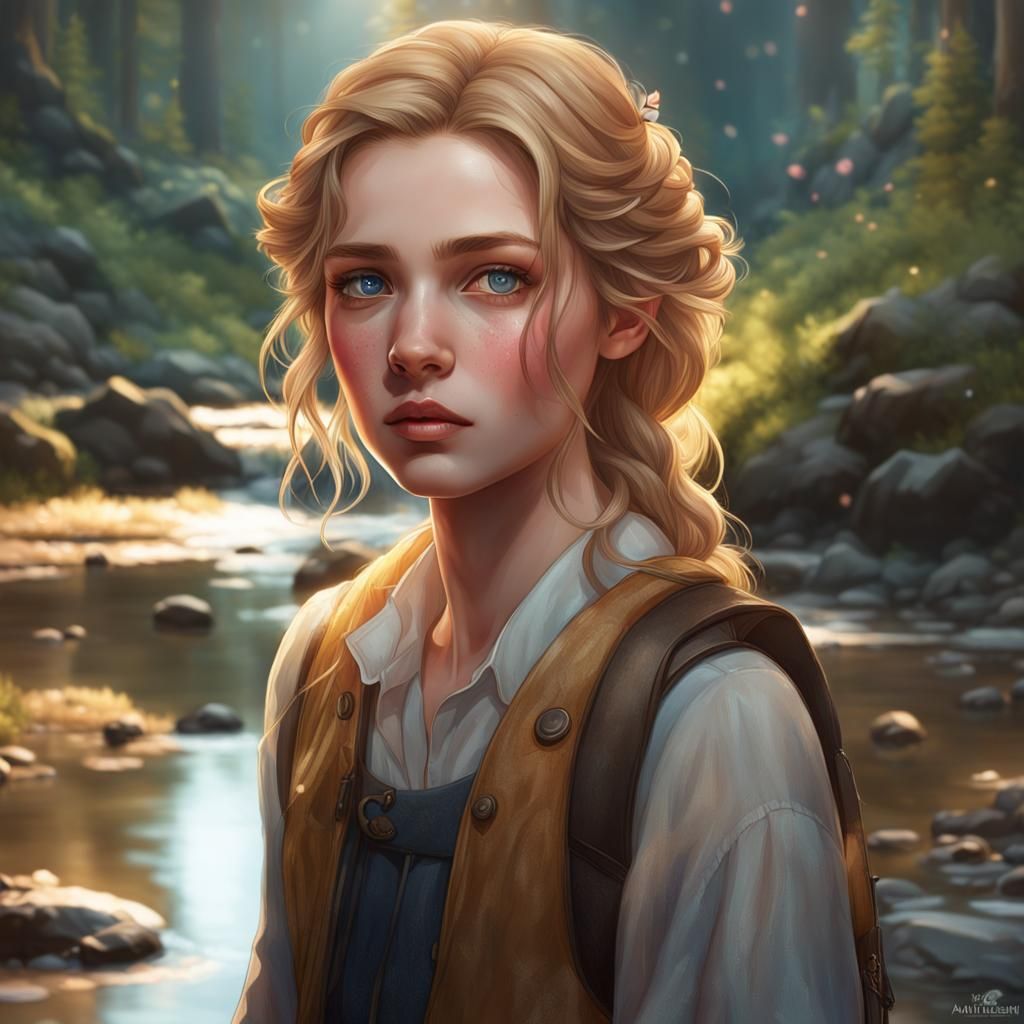 Portrait of a Girl with Flower, Hyperdetailed Art