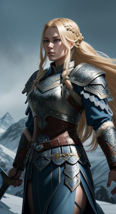 Fierce Blond Viking Warrior in Nordic Armor