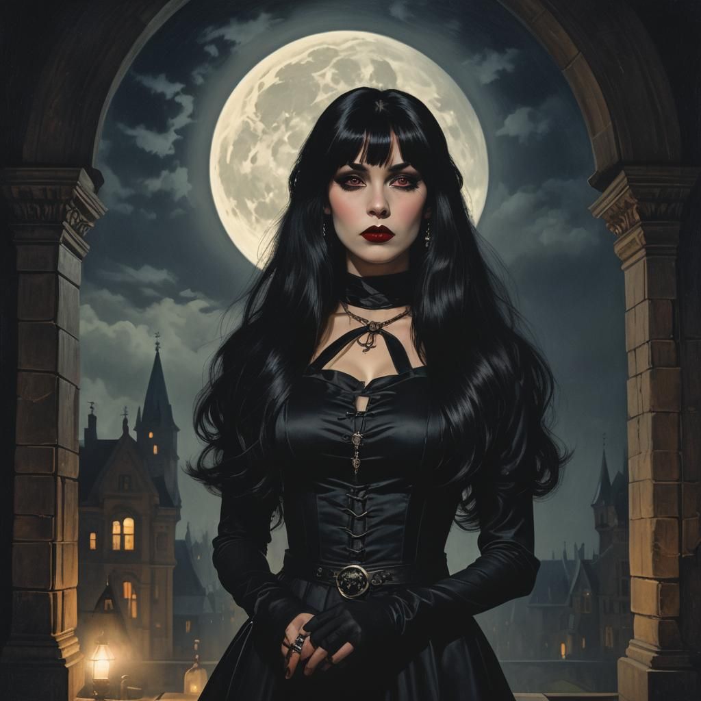 Gothic Pin-Up Vampire in Dark Academia Style