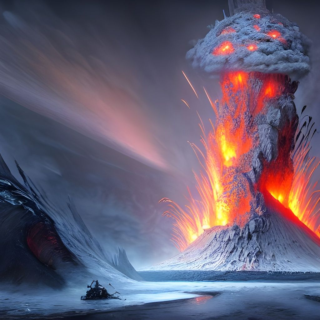 Eruption of Ice Volcano: Digital Matte Painting