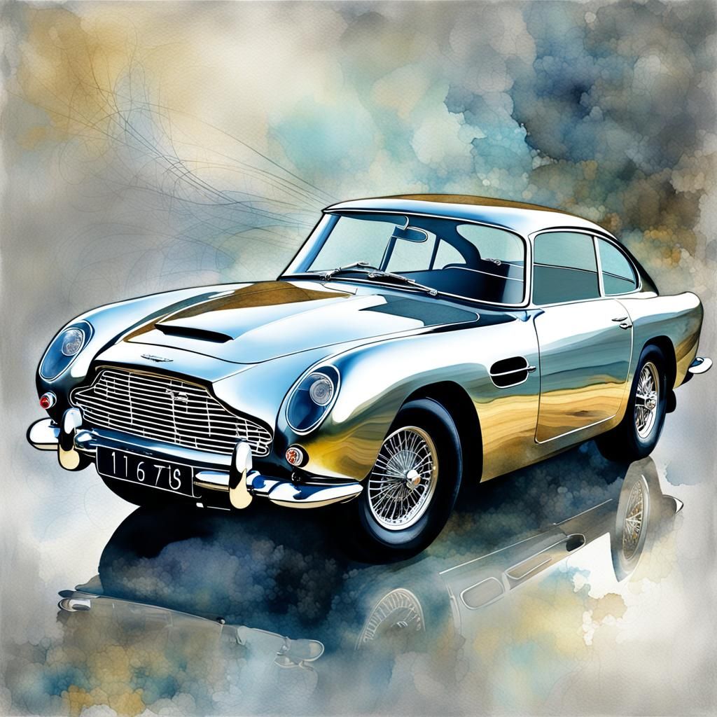 Silver 1963 Aston Martin DB5 in Watercolor