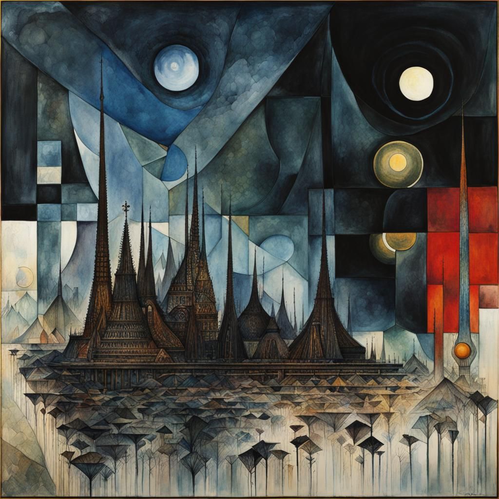 Surreal Apocalypse Watercolor Painting in Somber Hues