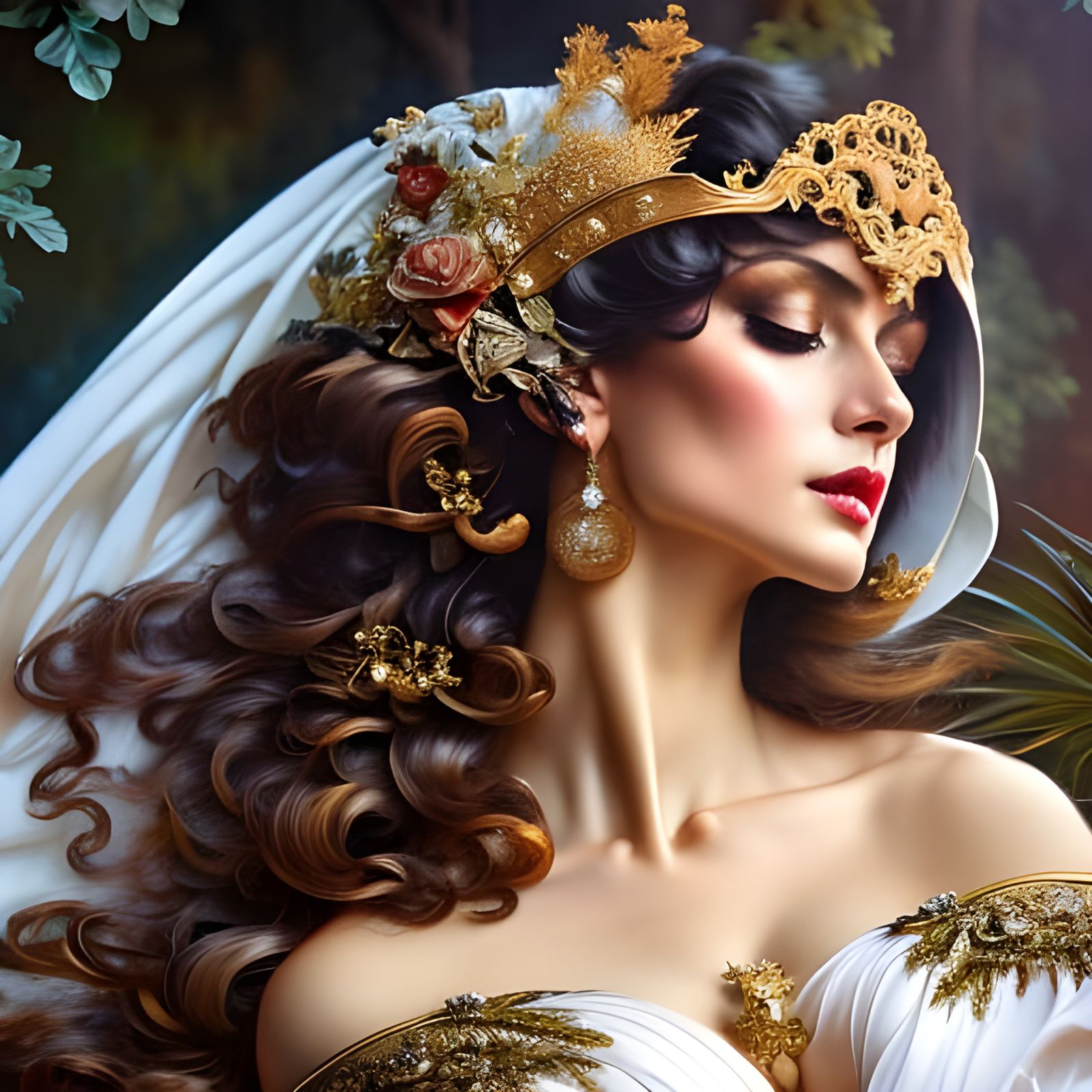 Rococo Woman in Silk Sheet, Hyperdetailed Portrait