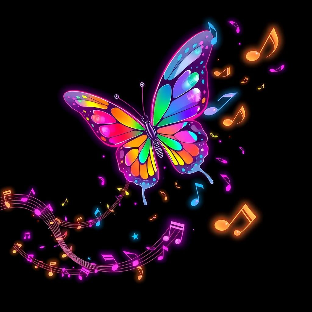 Colorful Butterfly Creates Music in Neon Dreamscape