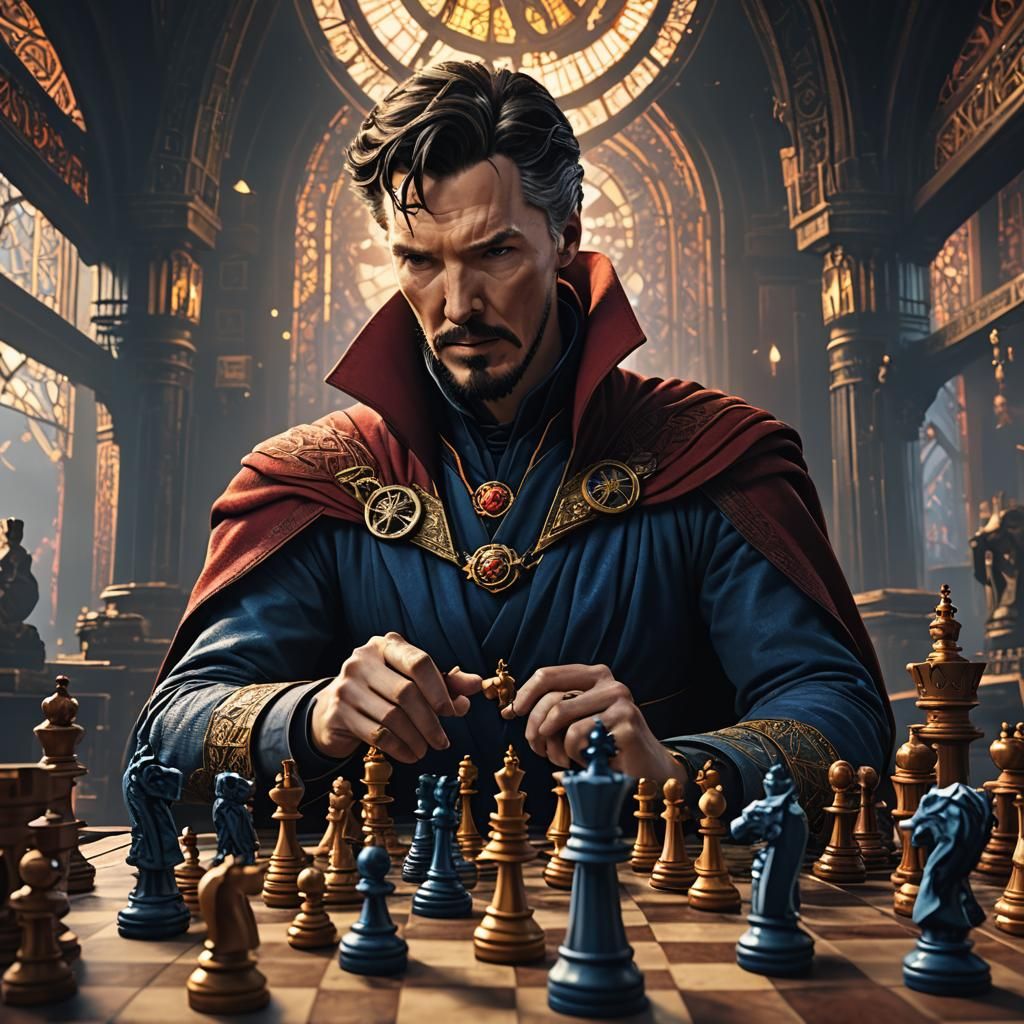Doctor Strange Contemplates Chess, Detailed Matte Painting