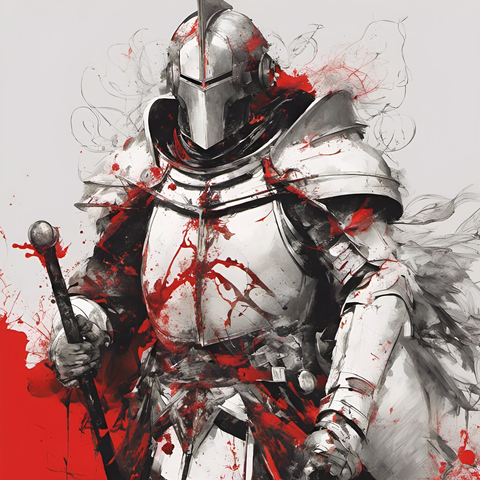 Guardian Knight Portrait in Selective Color Style