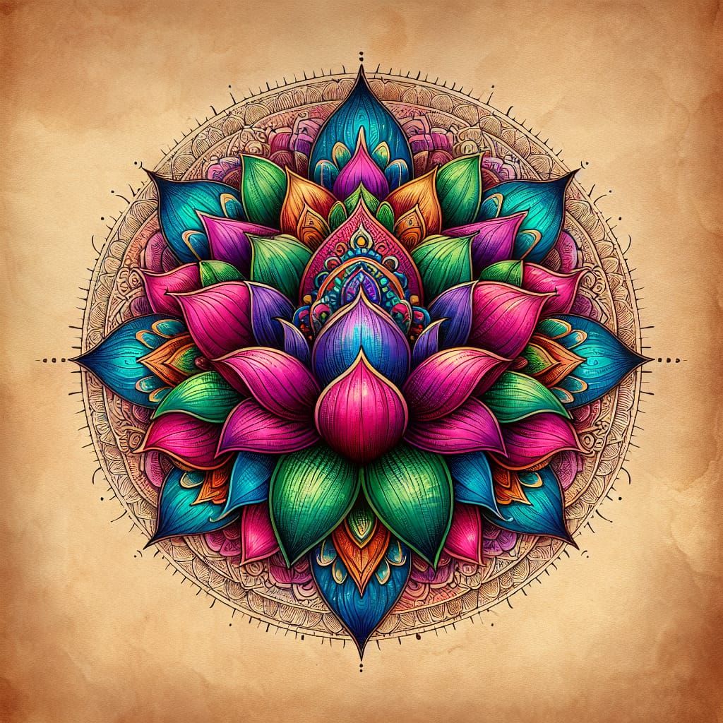Vibrant Lotus Mandala in Holi Colors