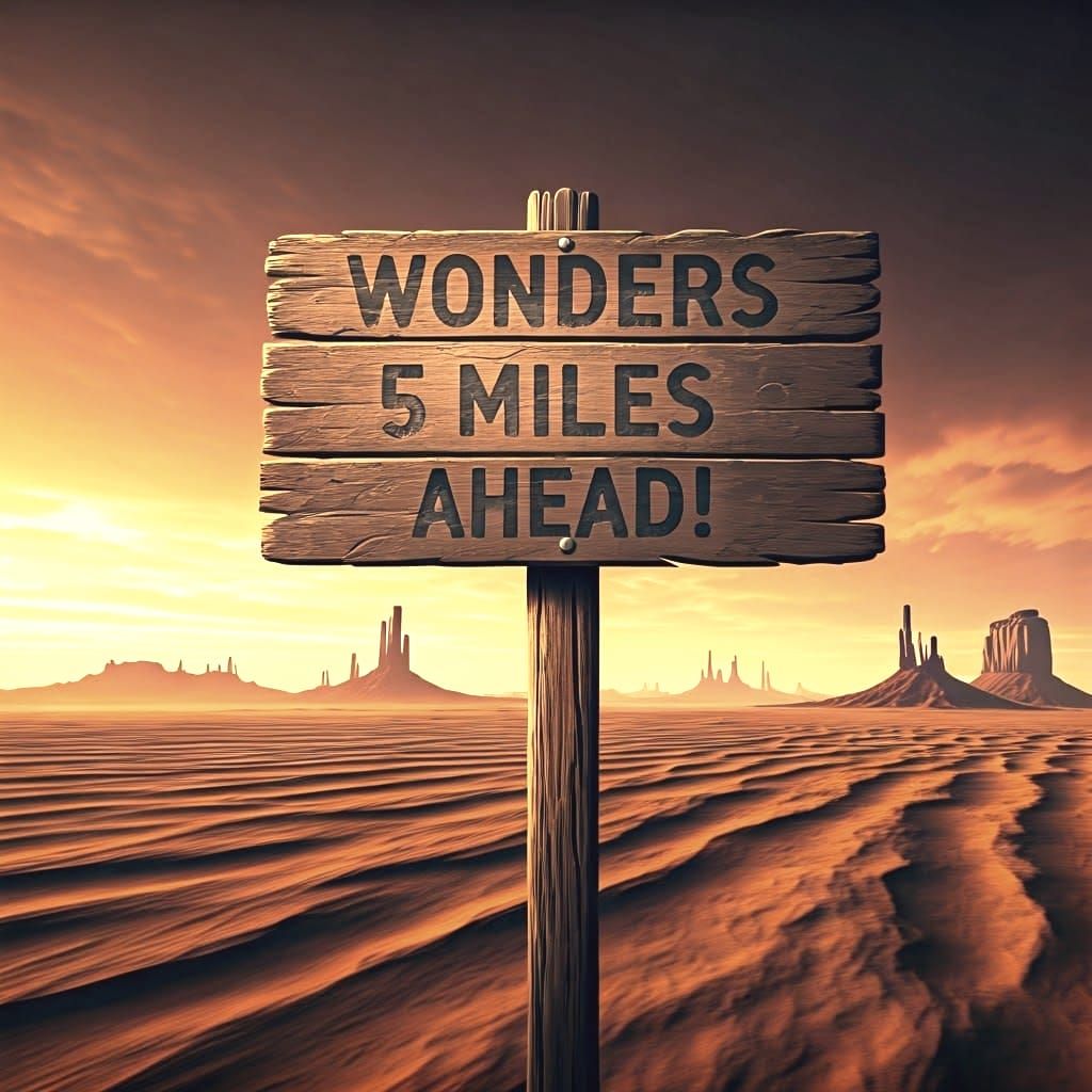 Weathered Sign in Desert Landscape, Matte Painting