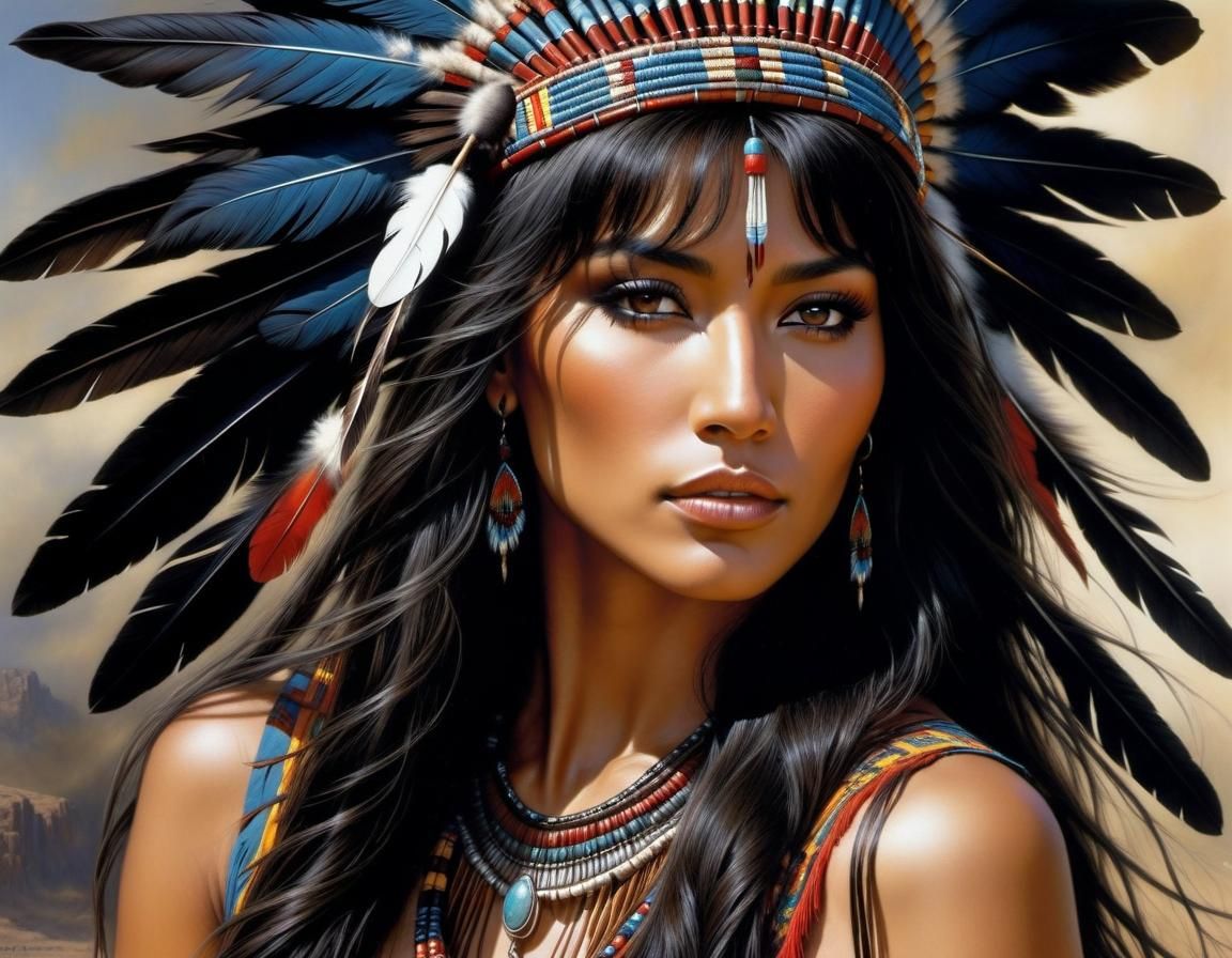 Striking Portrait of Native American Woman as Fantasy Art