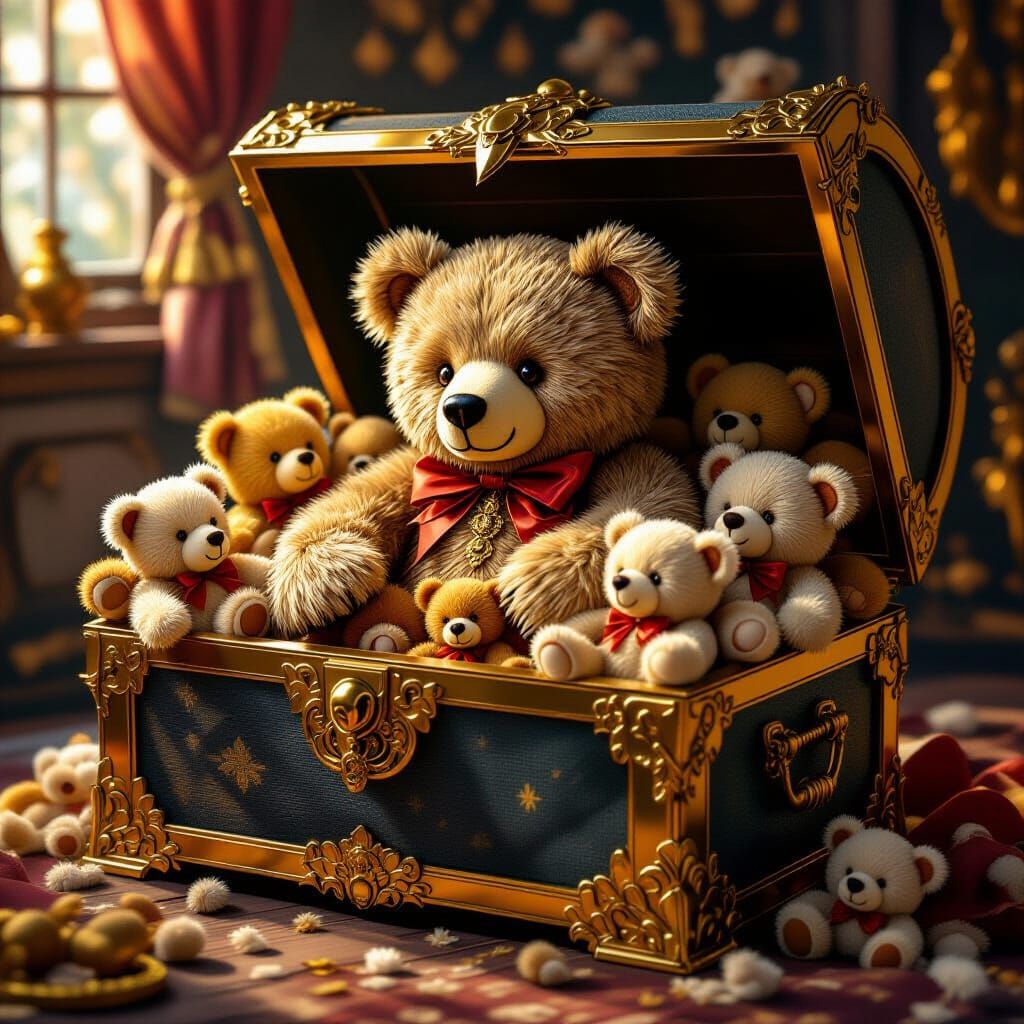Gilded Treasure Chest of Teddy Bears