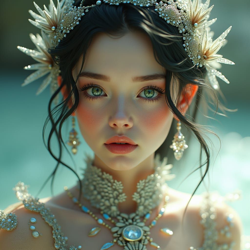 Woman in Futuristic Outfit with Ethereal Lighting