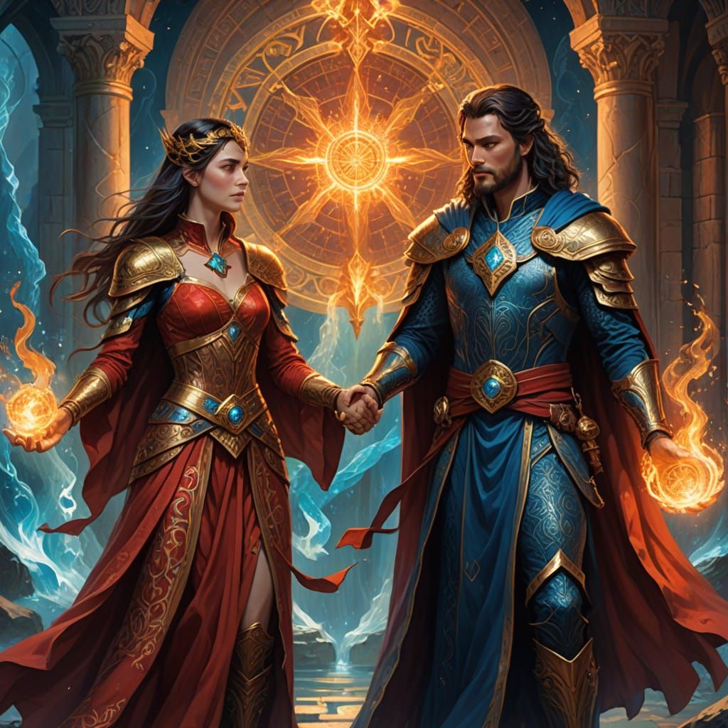 Ethereal Encounter of Blue and Red Magicians with the Prince...