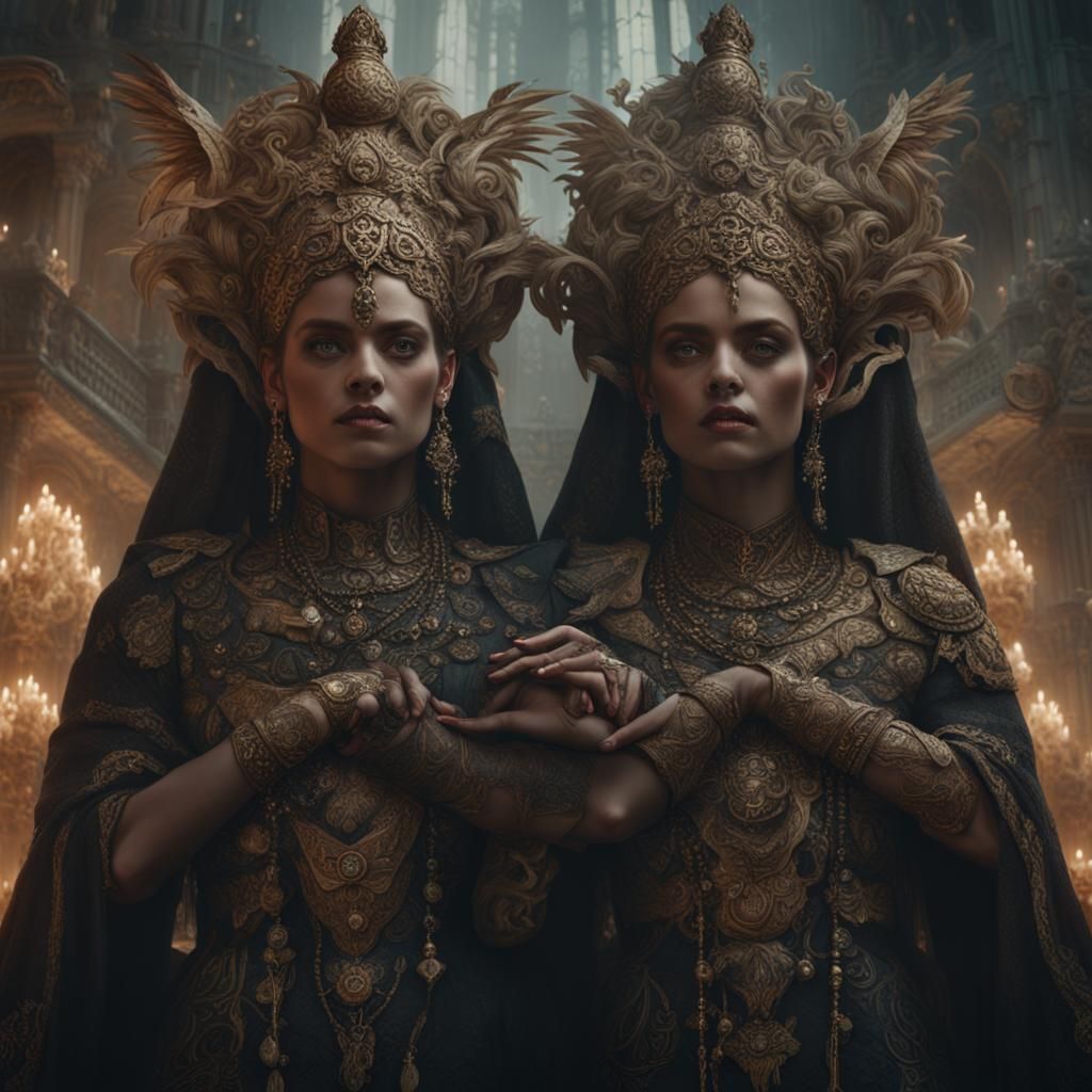 Epic Twin Goddesses in Digital Matte Painting