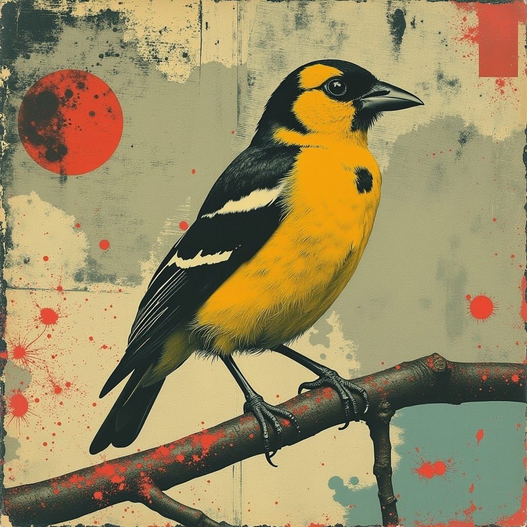 Eastern Goldfinch in Postpunk Abstract Style