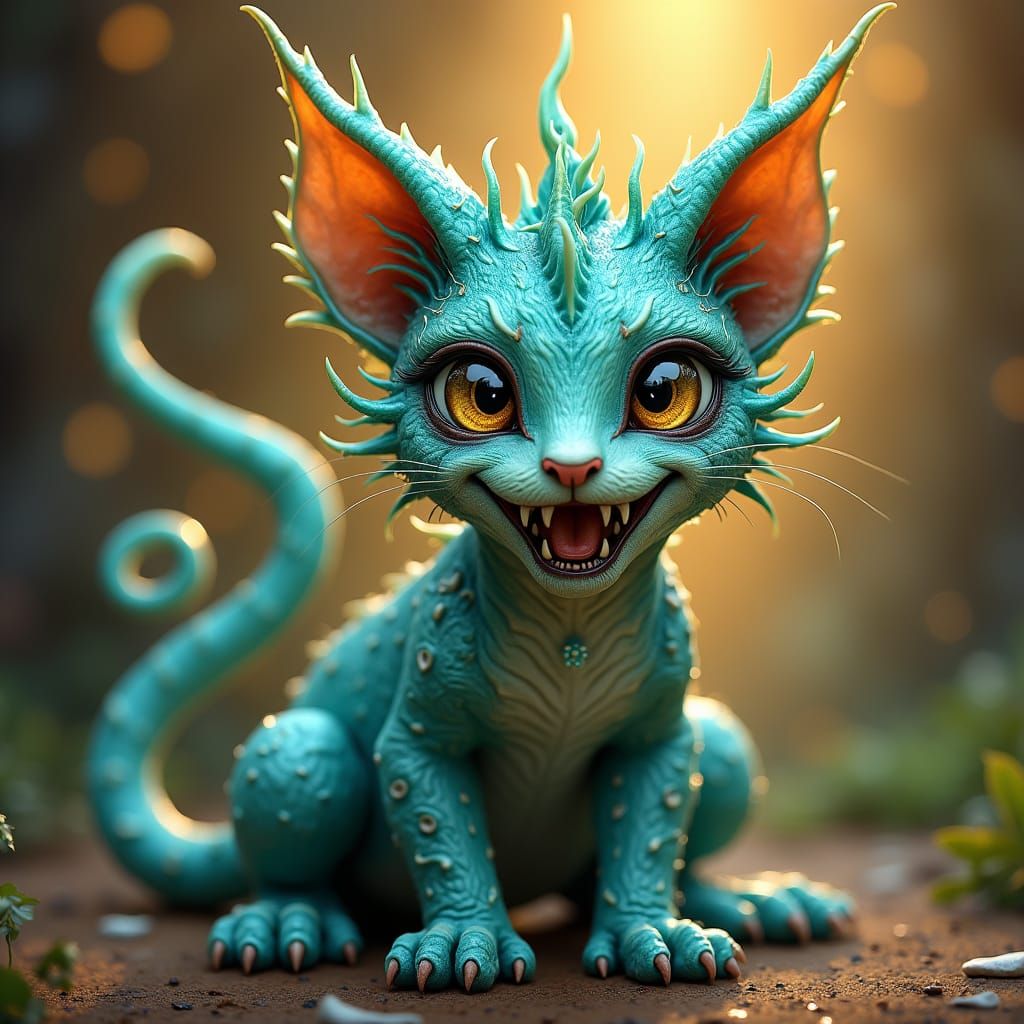 Iridescent Goblincat in Biomechanical Fantasy Style