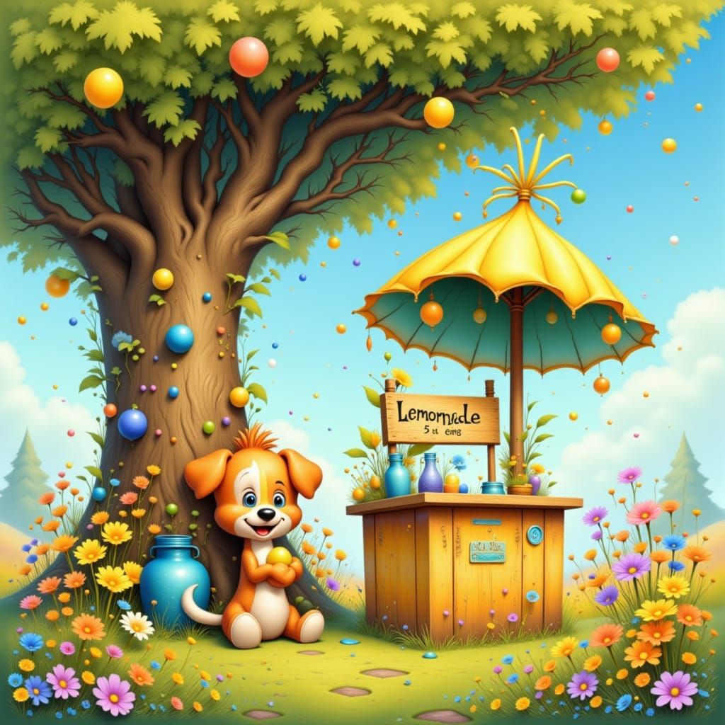 Puppy's Candyland Lemonade Stand: Digital Illustration