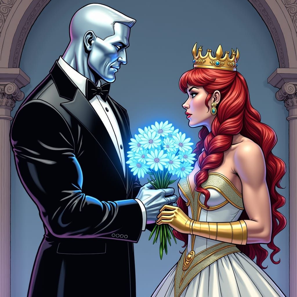 Colossus Offers Glowing Blue Flowers to Teela at the Royal B...