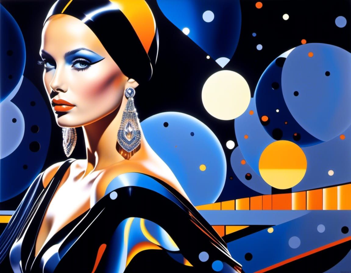 Art Deco Holographic Portrait in 1970s Style