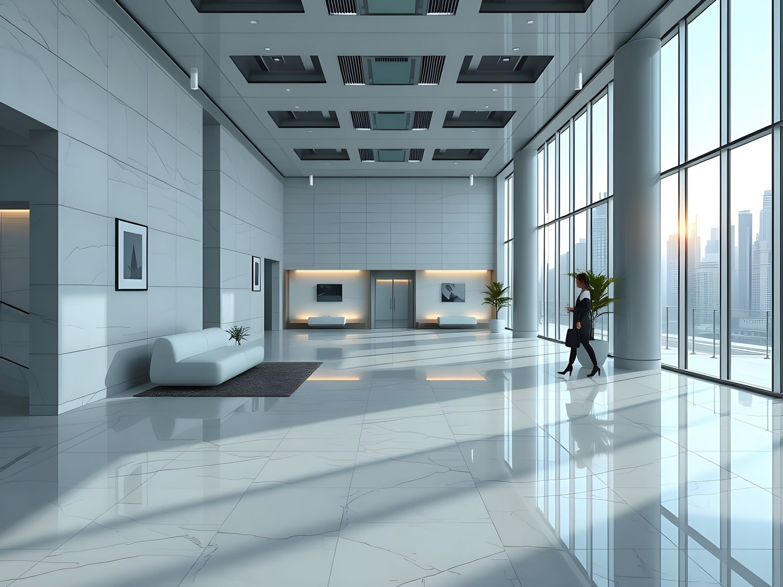 Modern Office Interior in Futuristic Corporate Lobby Style