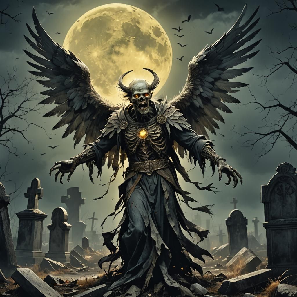 Grotesque Zombie Angel in Dark Fantasy Graveyard