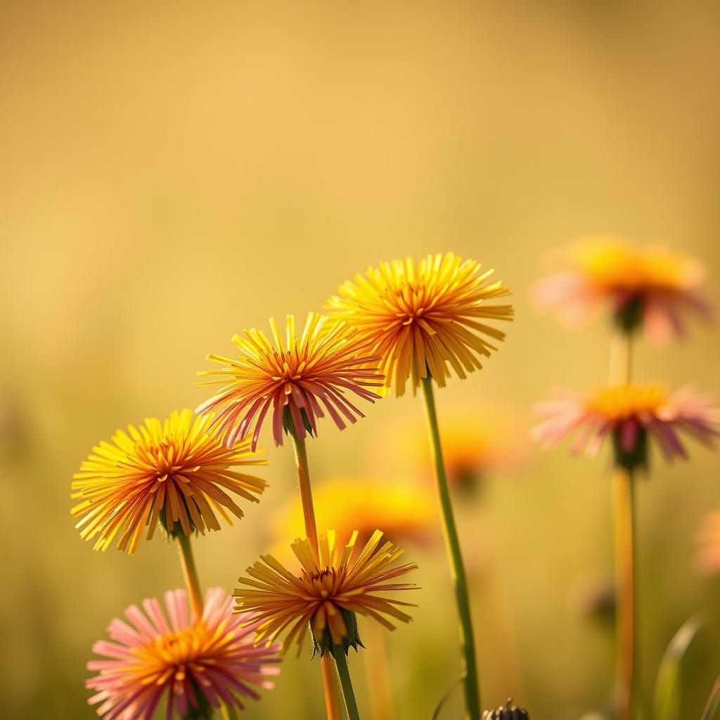 Vibrant Dandelions in Full Bloom, Soft Focus, Golden Light