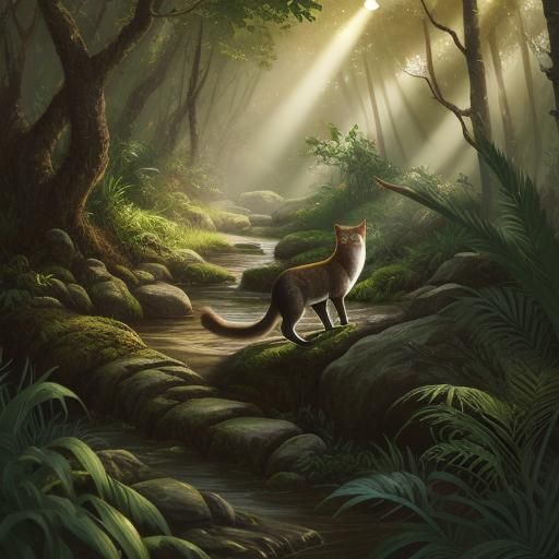 Fossa Stalking Through Forest, Wildlife Illustration