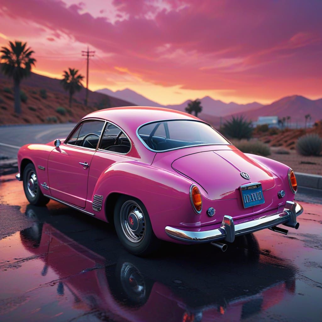Vibrant Pink 1963 Karmann Ghia with Flames