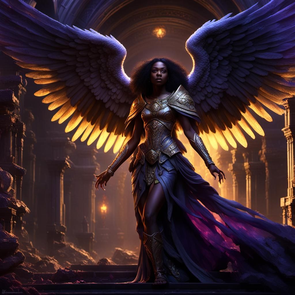 African American Angel in Dark Fantasy Style