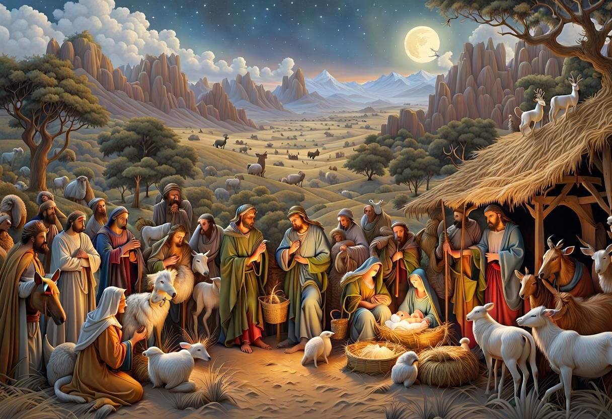 Nativity Scene: Stylized Art of Jesus' Birth