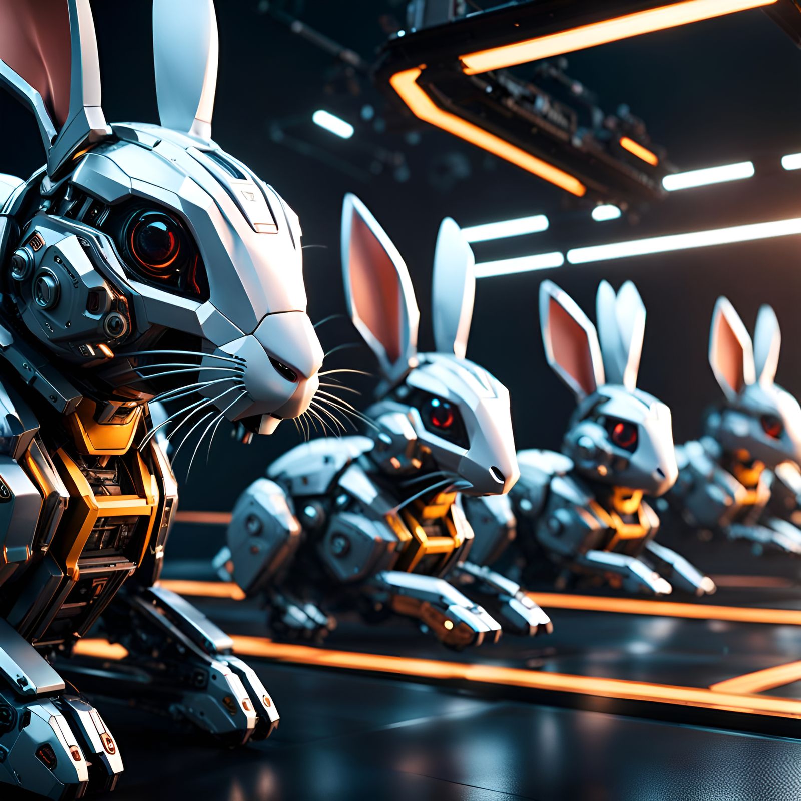 Futuristic Sci-Fi Rabbits with Intricate Mech Details