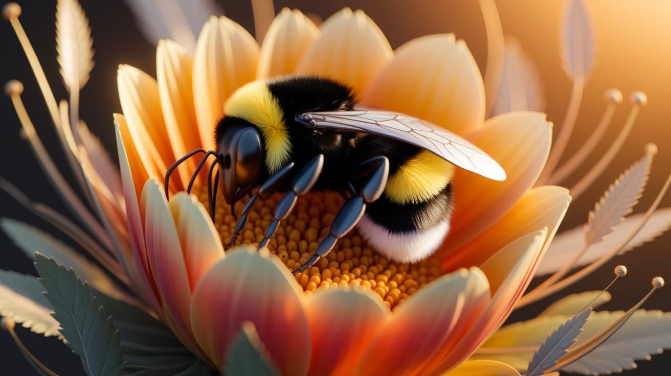 Bumblebee's Peaceful Nap in a Sunlit Flower