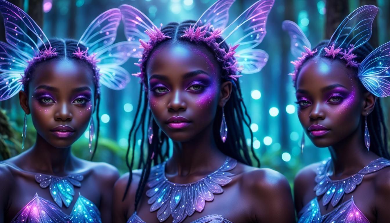 Magical African Fairies Portrait in Fantasy Forest