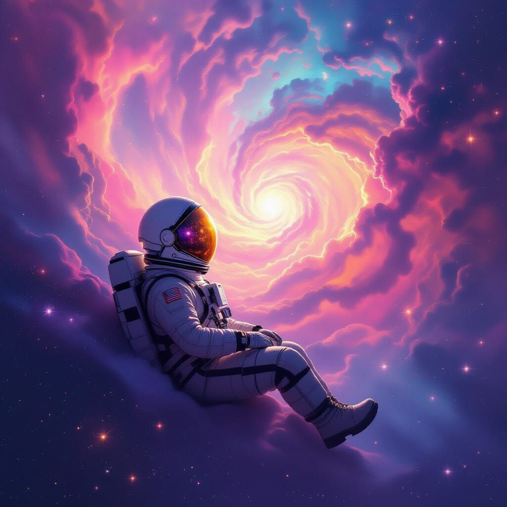 Astronaut Adrift in Vibrant Nebula - Cosmic Wonder