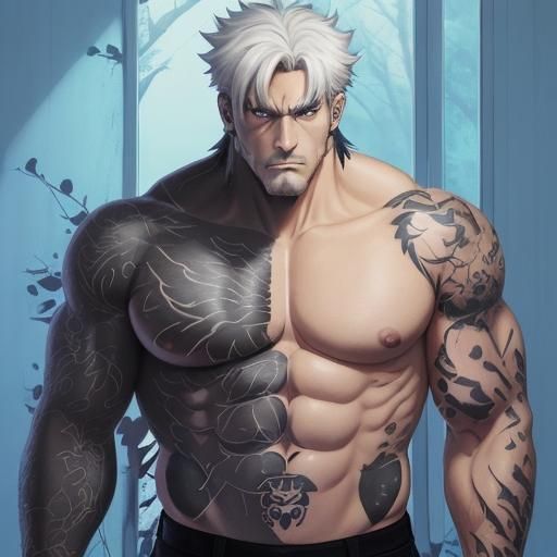Black Bear Man Tattoo in Anime Style